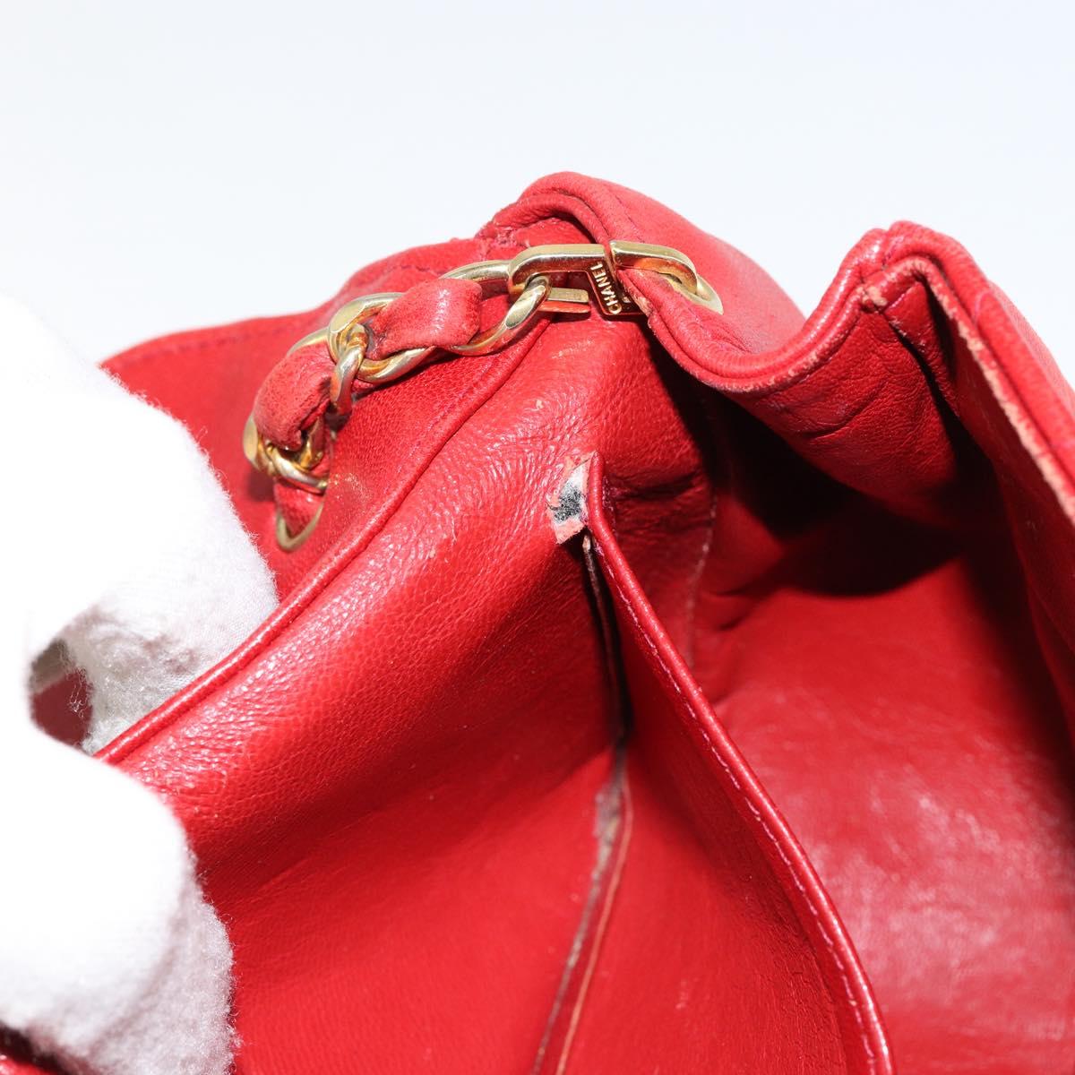 CHANEL Matelasse Chain Shoulder Bag Lamb Skin Red Gold CC Auth 149223