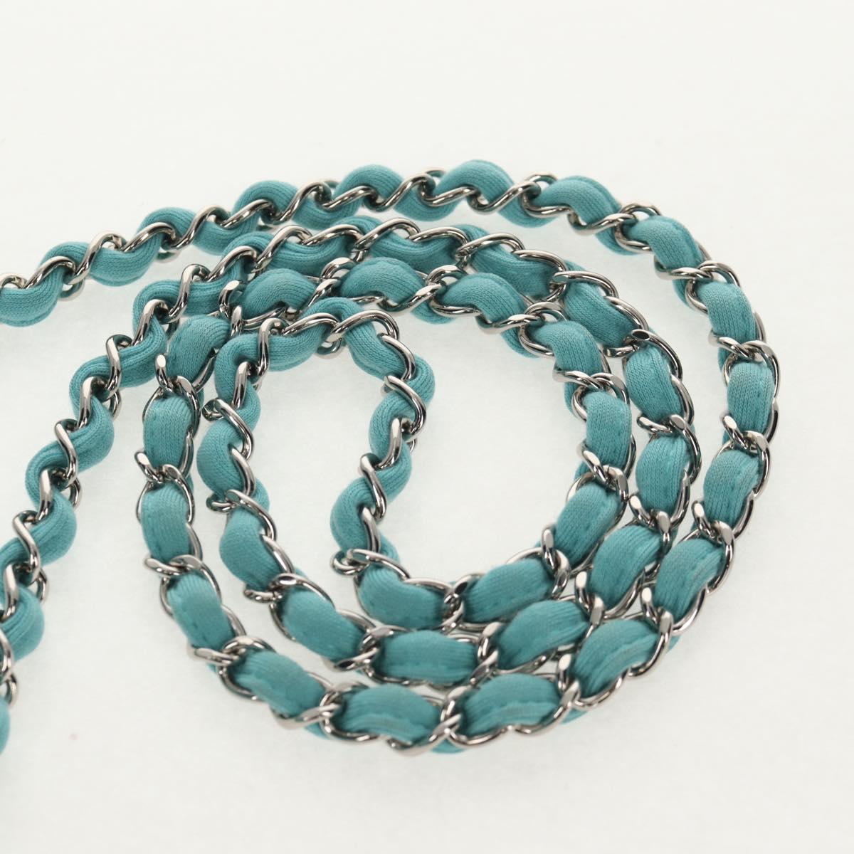 CHANEL Matelasse 20 Chain Bag Cotton Turquoise Blue Silver CC Auth 149236SAM