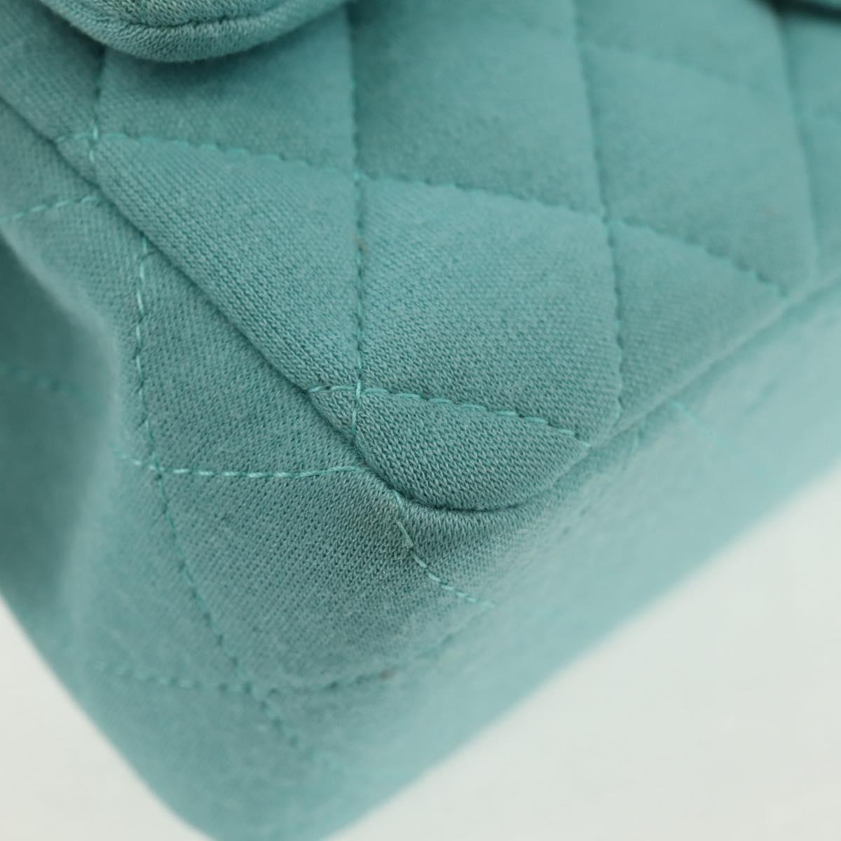 CHANEL Matelasse 20 Chain Bag Cotton Turquoise Blue Silver CC Auth 149236SAM