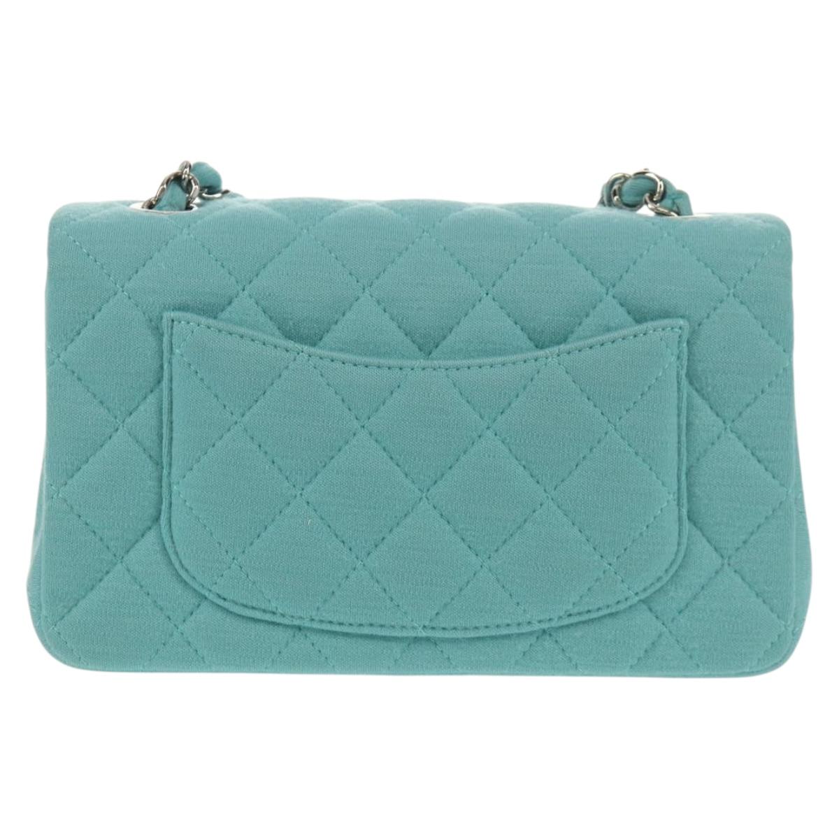 CHANEL Matelasse 20 Chain Bag Cotton Turquoise Blue Silver CC Auth 149236SAM