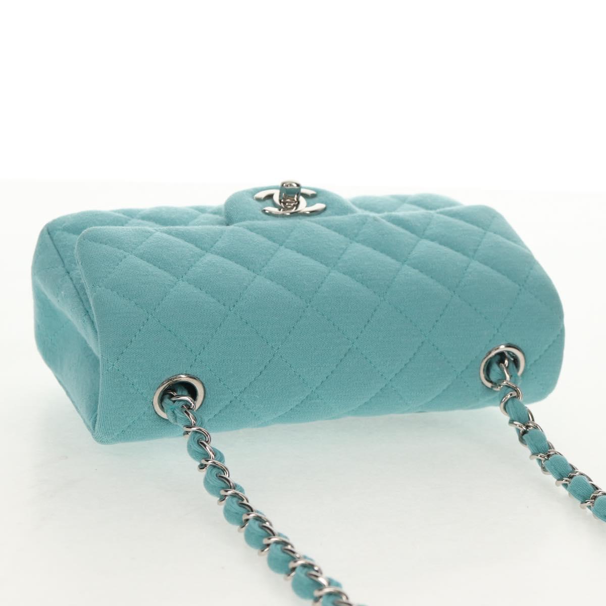 CHANEL Matelasse 20 Chain Bag Cotton Turquoise Blue Silver CC Auth 149236SAM