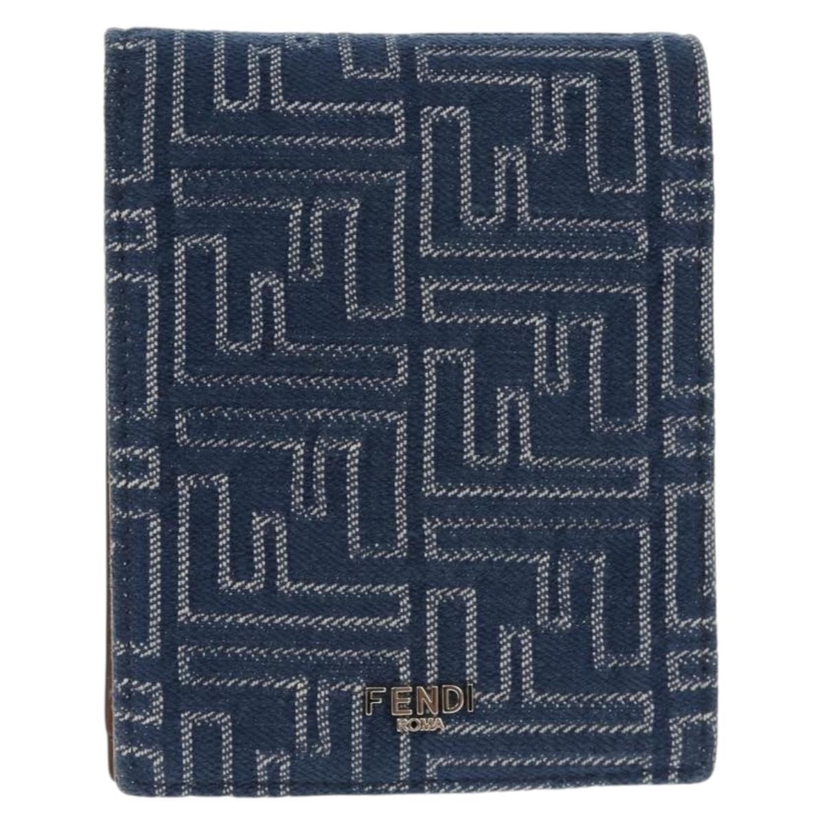 FENDI Zucca Canvas Compact Wallet Blue Auth 149243M