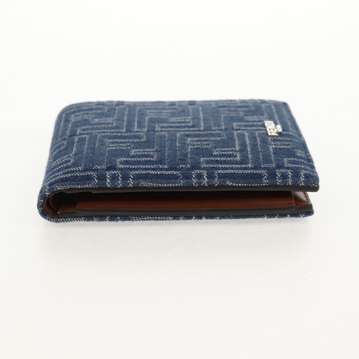 FENDI Zucca Canvas Compact Wallet Blue Auth 149243M