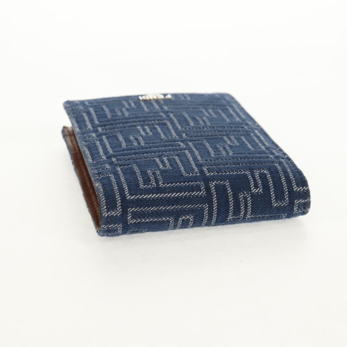 FENDI Zucca Canvas Compact Wallet Blue Auth 149243M