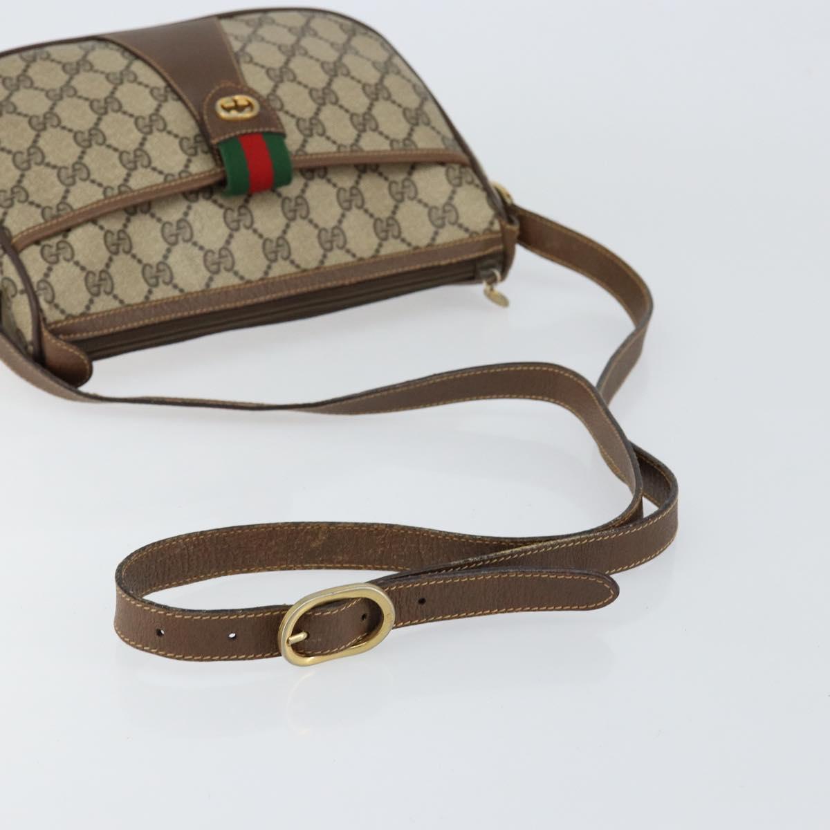 GUCCI GG Supreme Web Sherry Line Bag PVC Beige Gold 89 02 032 Auth 149251