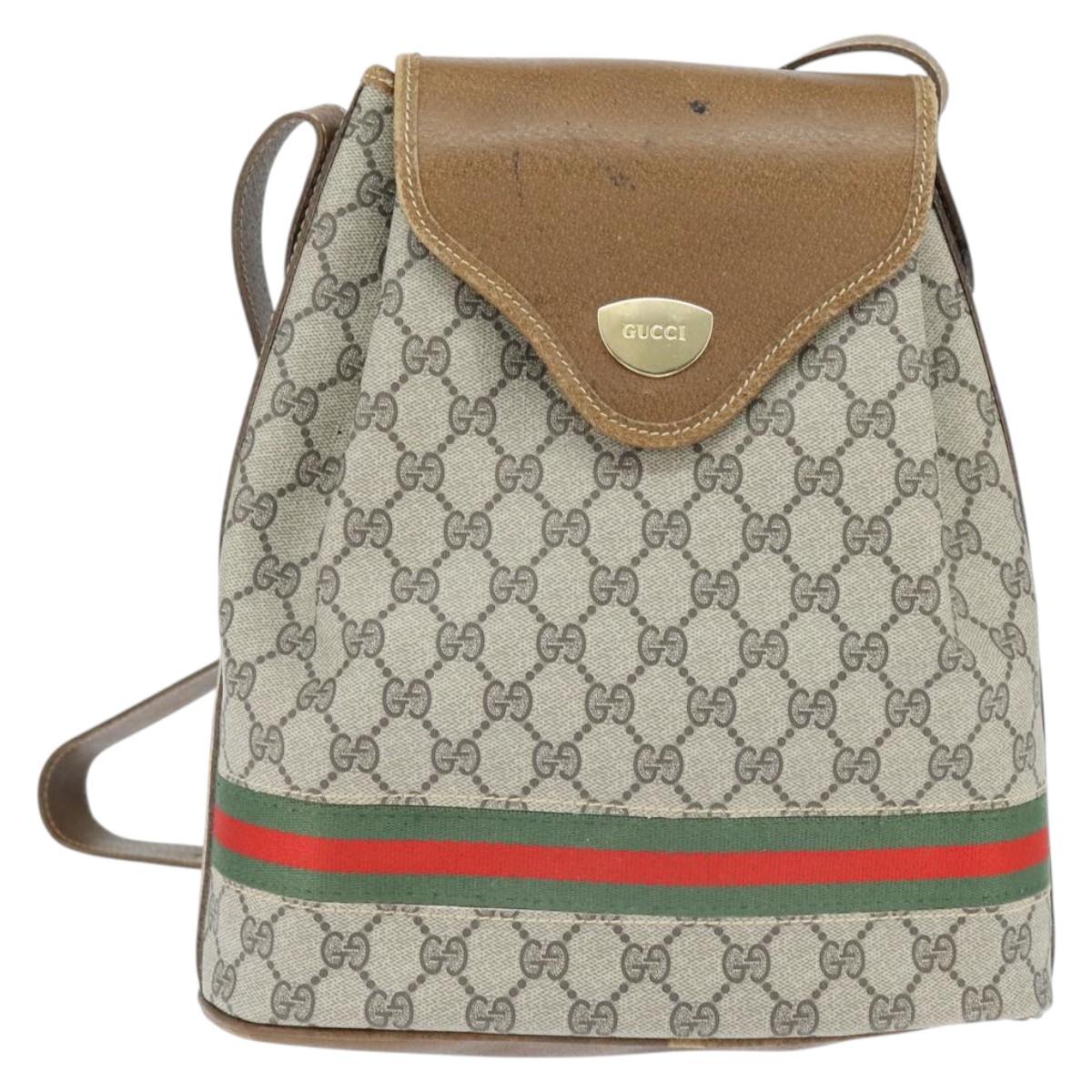 GUCCI GG Supreme Web Sherry Line Shoulder Bag PVC Beige Gold Auth 149255
