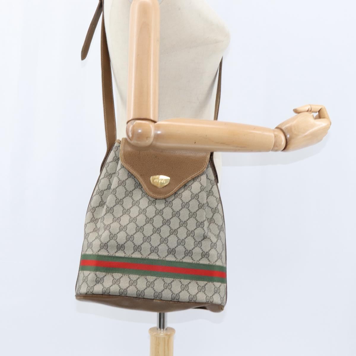 GUCCI GG Supreme Web Sherry Line Shoulder Bag PVC Beige Gold Auth 149255