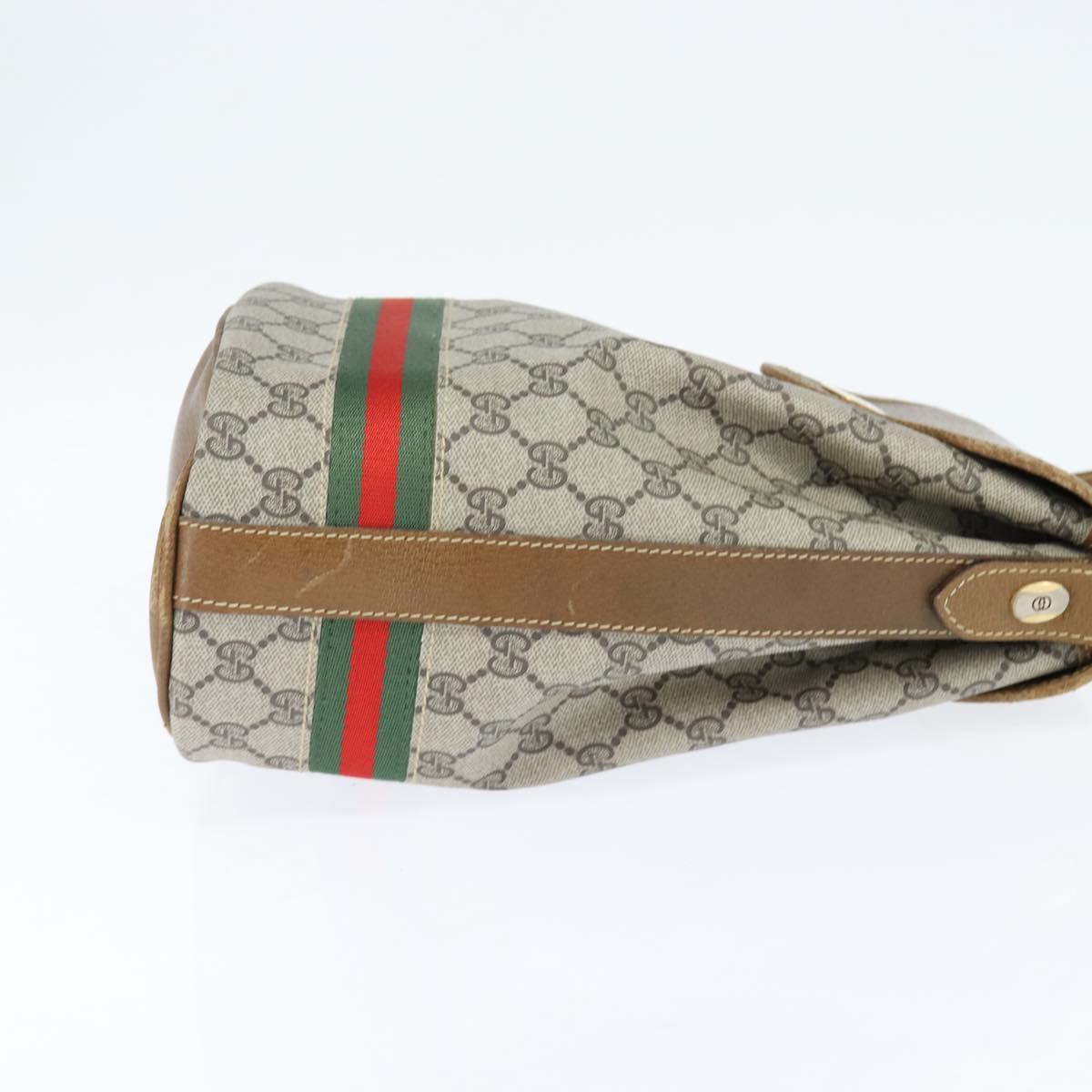 GUCCI GG Supreme Web Sherry Line Shoulder Bag PVC Beige Gold Auth 149255