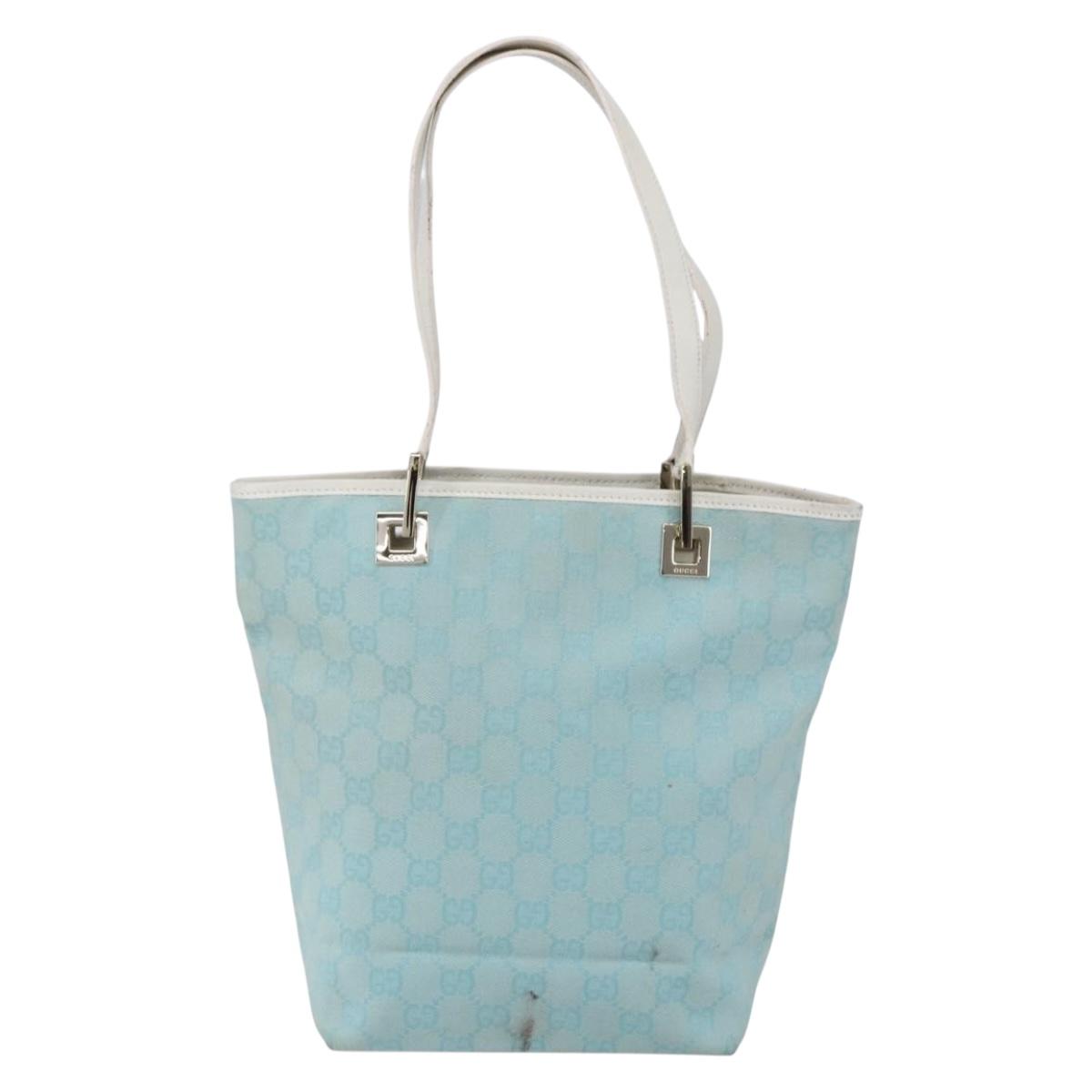 GUCCI GG Canvas Tote Bag Light Blue Gold 002 1099 Auth 149259