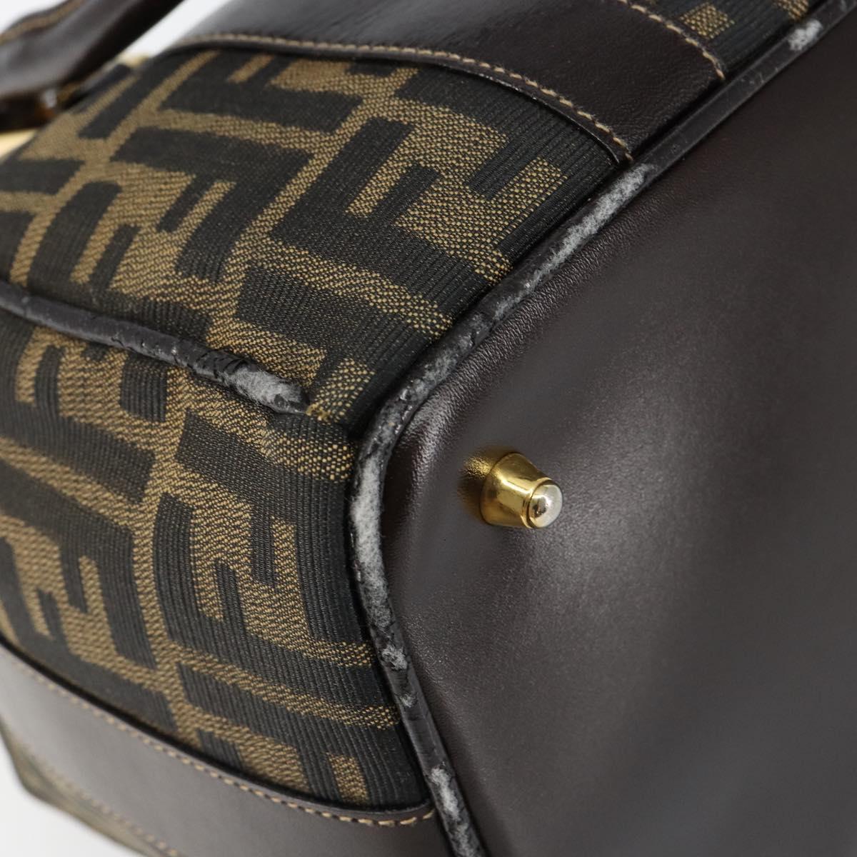 FENDI Zucca Canvas Hand Bag Black Brown Auth 149263