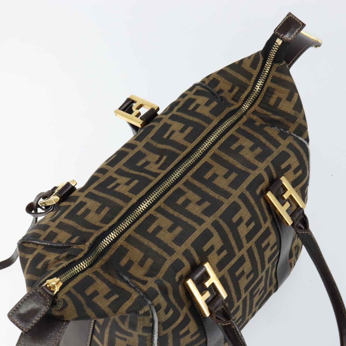 FENDI Zucca Canvas Hand Bag Black Brown Auth 149263