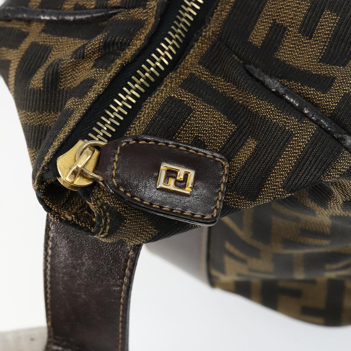 FENDI Zucca Canvas Hand Bag Black Brown Auth 149263