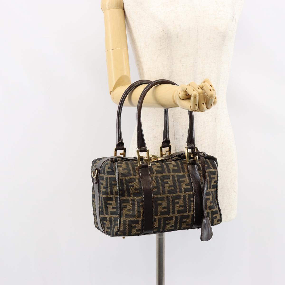 FENDI Zucca Canvas Hand Bag Black Brown Auth 149263