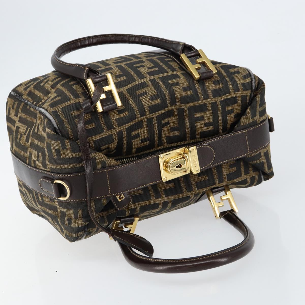 FENDI Zucca Canvas Hand Bag Black Brown Auth 149263