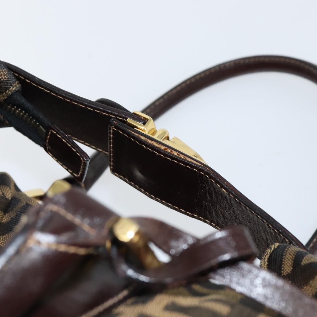 FENDI Zucca Canvas Hand Bag Black Brown Auth 149263