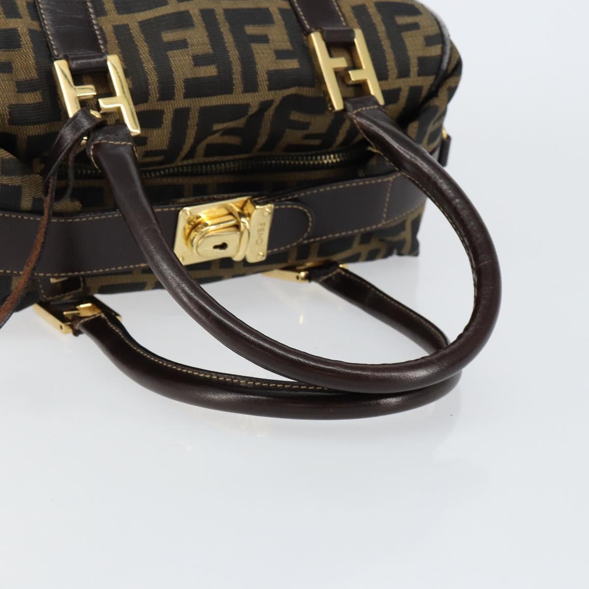 FENDI Zucca Canvas Hand Bag Black Brown Auth 149263