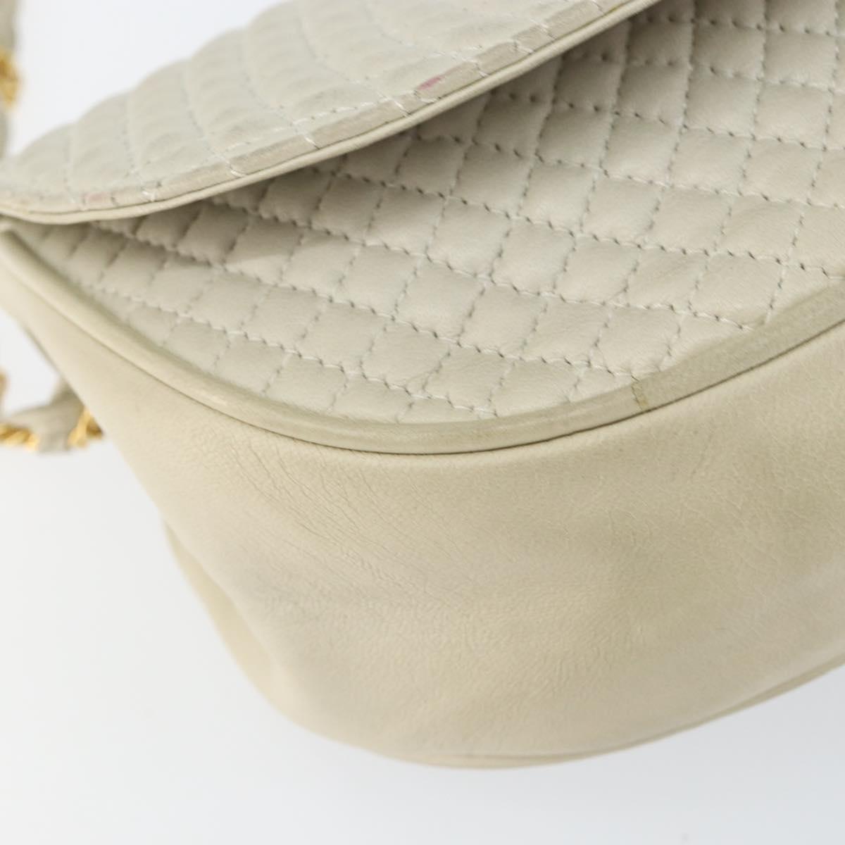 BALLY Chain Shoulder Bag Leather White Gold Auth 149267