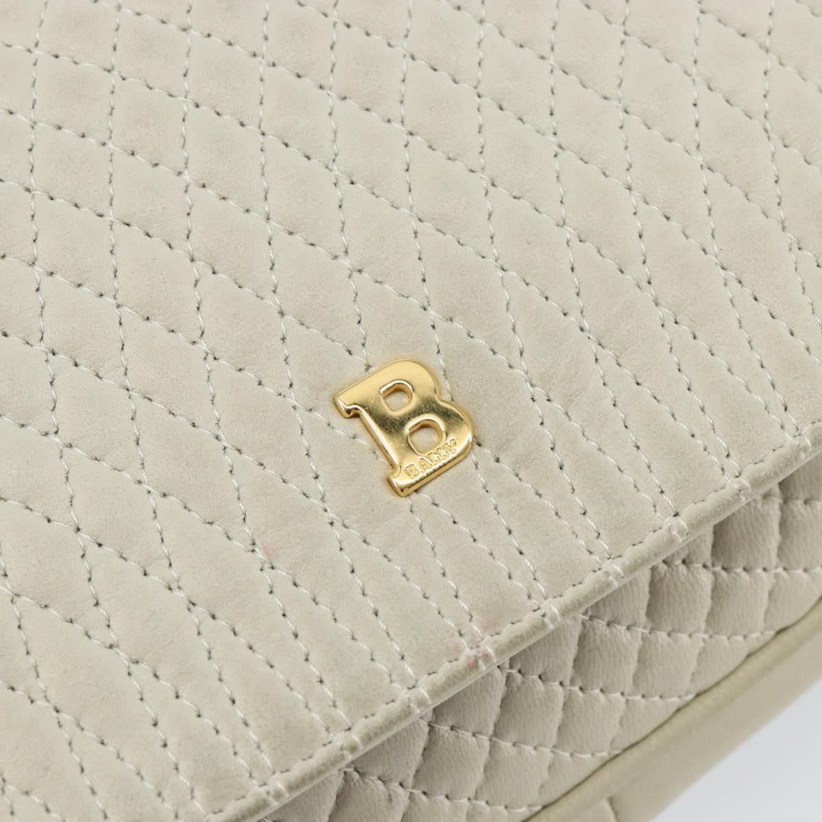BALLY Chain Shoulder Bag Leather White Gold Auth 149267