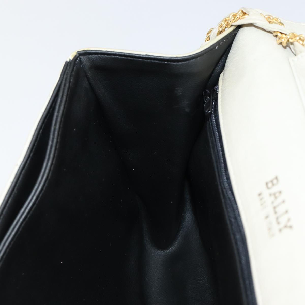 BALLY Chain Shoulder Bag Leather White Gold Auth 149267