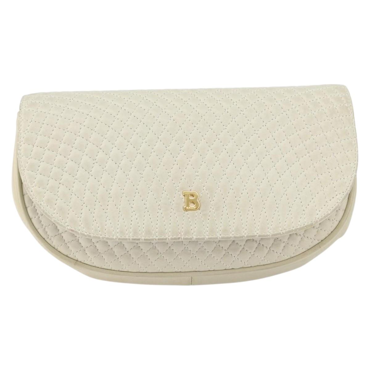 BALLY Chain Shoulder Bag Leather White Gold Auth 149267