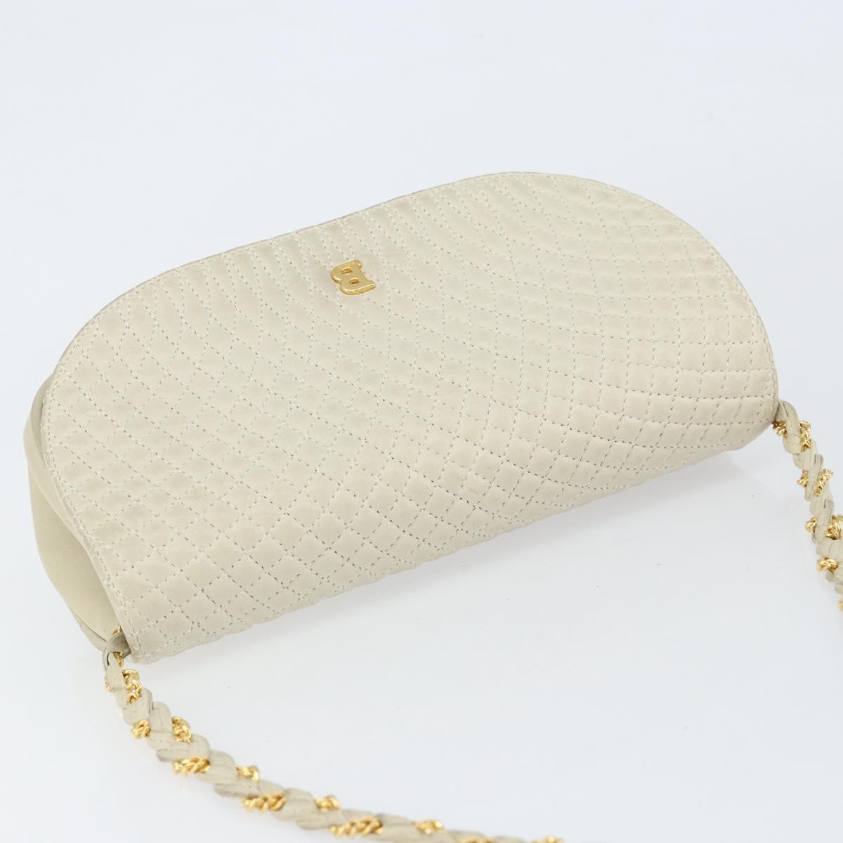 BALLY Chain Shoulder Bag Leather White Gold Auth 149267