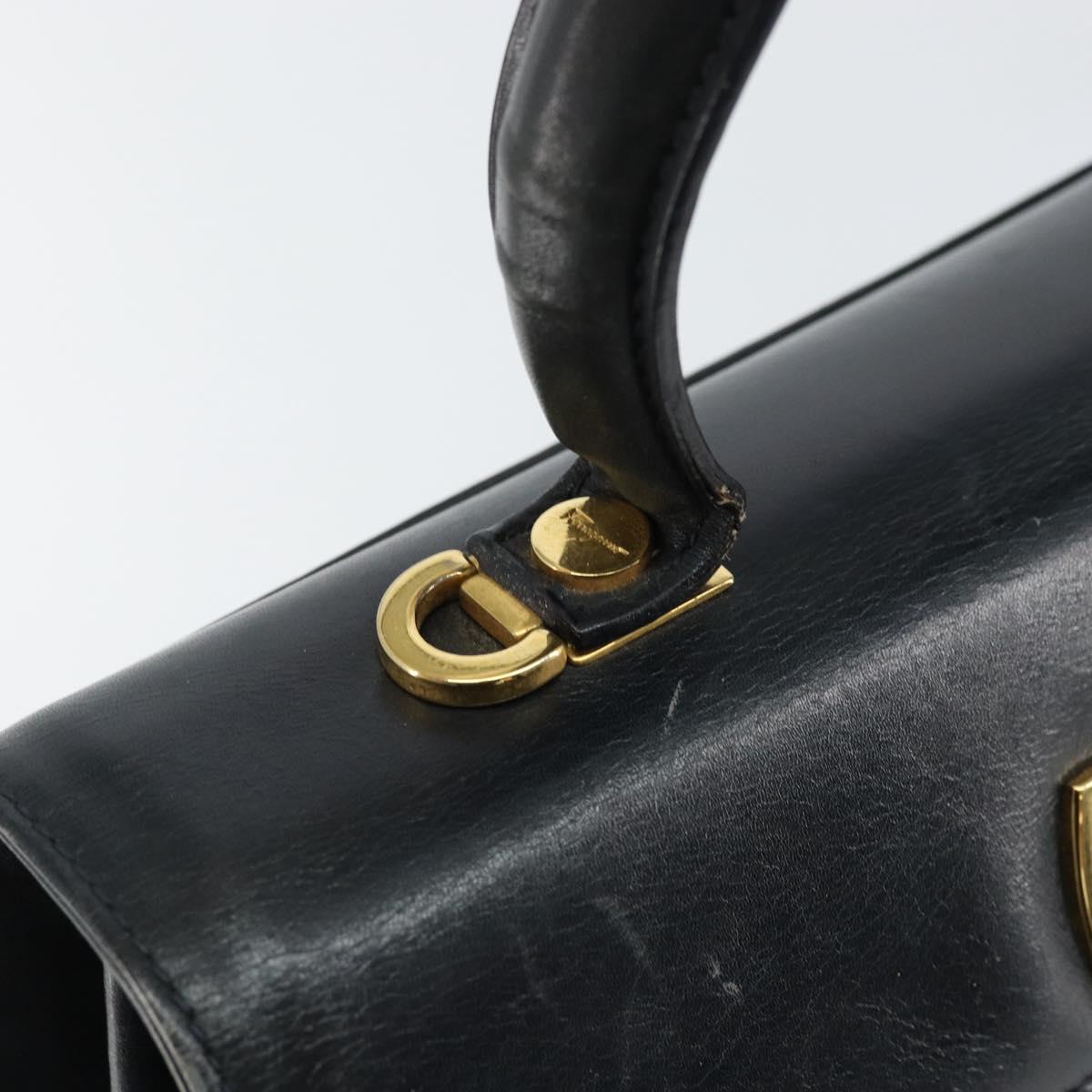 Salvatore Ferragamo Gancini Hand Bag Enamel Navy Gold Auth 149268