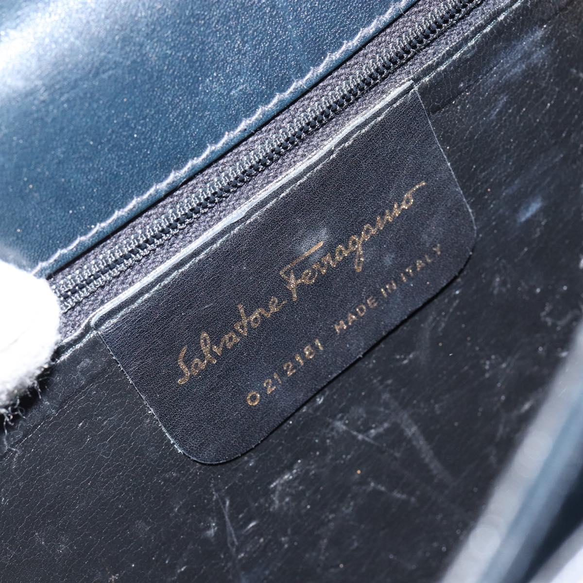 Salvatore Ferragamo Gancini Hand Bag Enamel Navy Gold Auth 149268