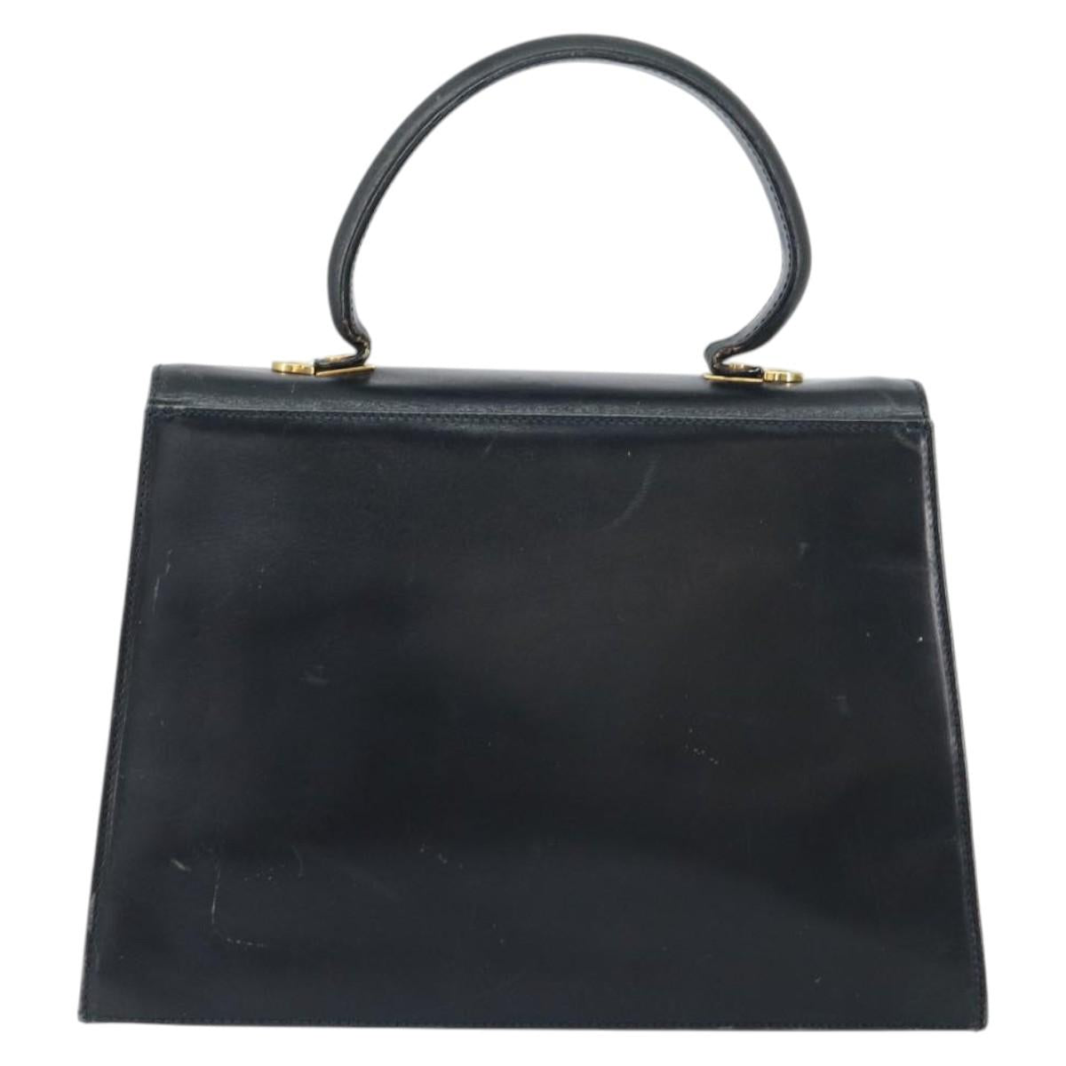 Salvatore Ferragamo Gancini Hand Bag Enamel Navy Gold Auth 149268