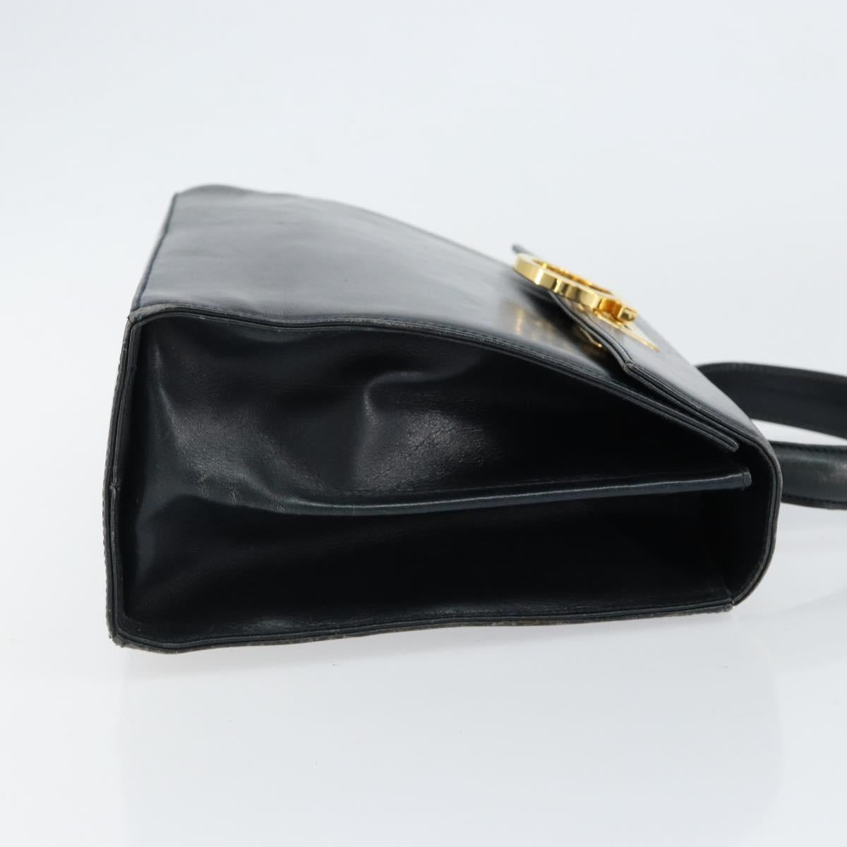 Salvatore Ferragamo Gancini Hand Bag Enamel Navy Gold Auth 149268