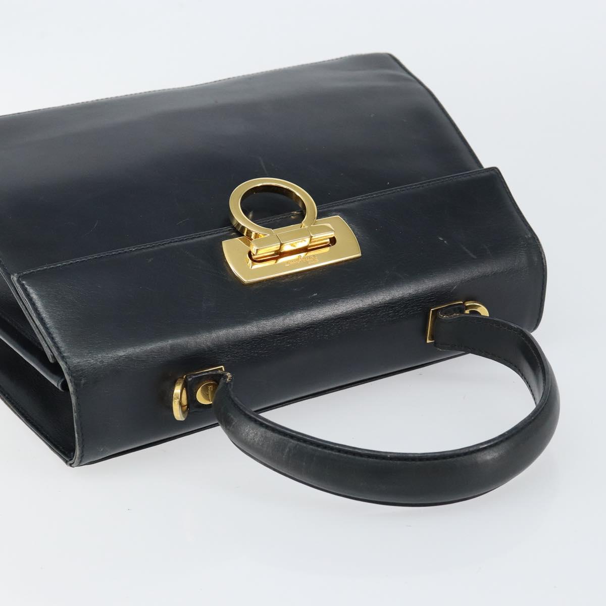 Salvatore Ferragamo Gancini Hand Bag Enamel Navy Gold Auth 149268
