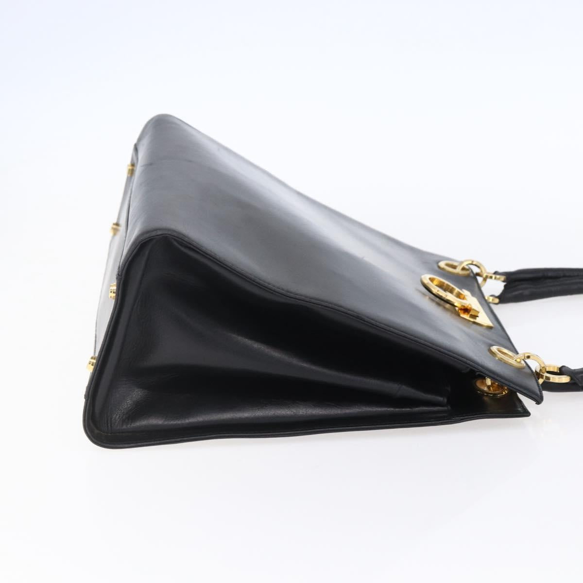 Salvatore Ferragamo Gancini Tote Bag Leather Black Gold Auth 149270