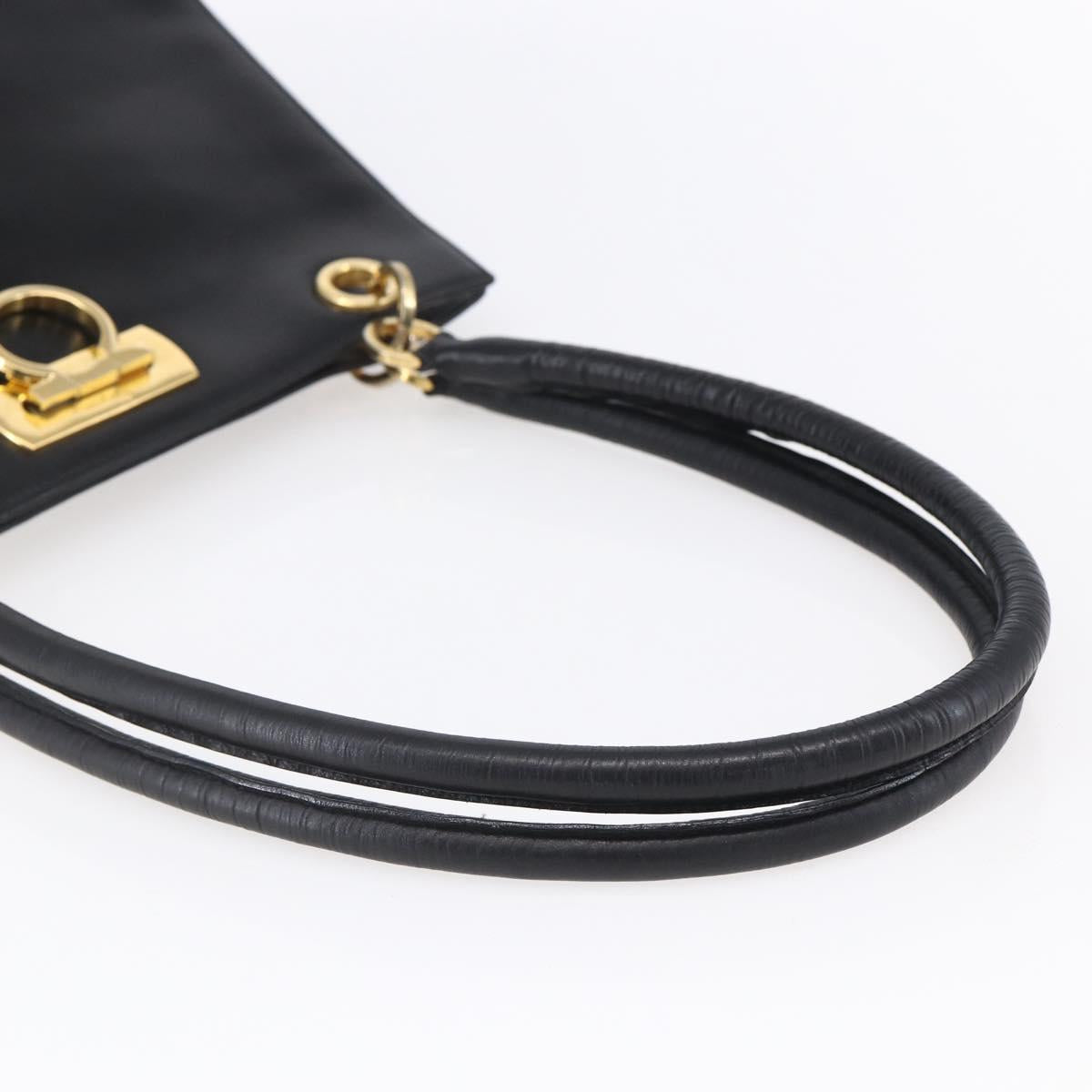Salvatore Ferragamo Gancini Tote Bag Leather Black Gold Auth 149270