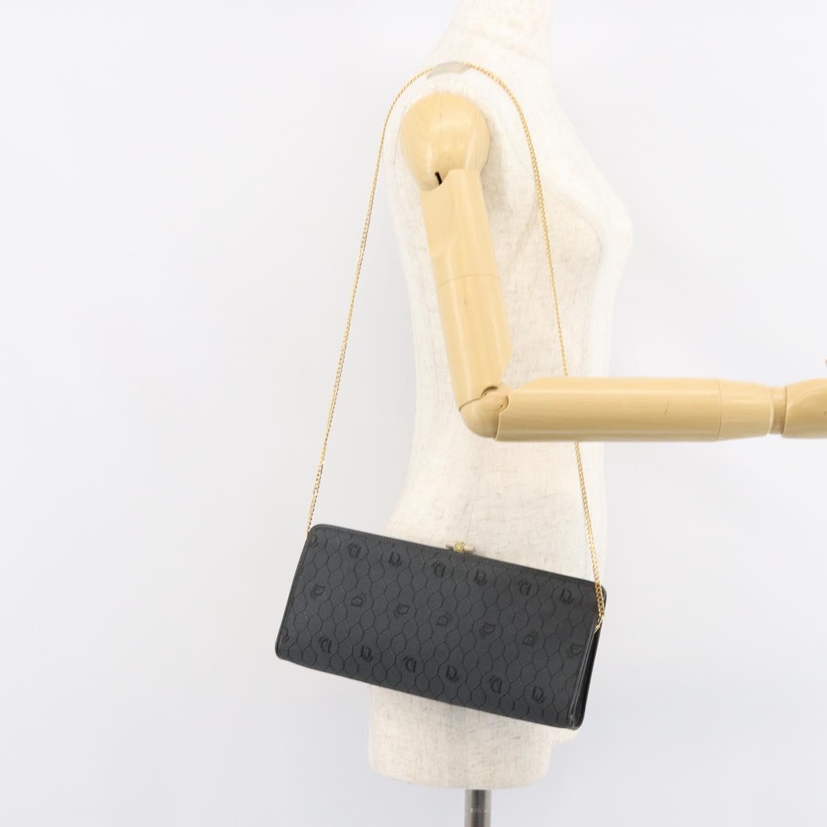 Christian Dior Honeycomb Canvas Chain Shoulder Bag Black Gold Auth 149271