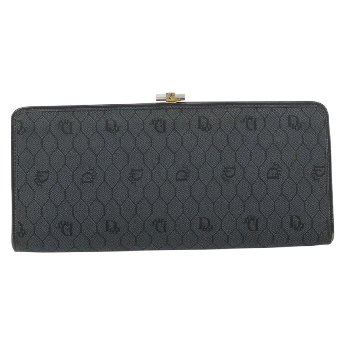 Christian Dior Honeycomb Canvas Chain Shoulder Bag Black Gold Auth 149271