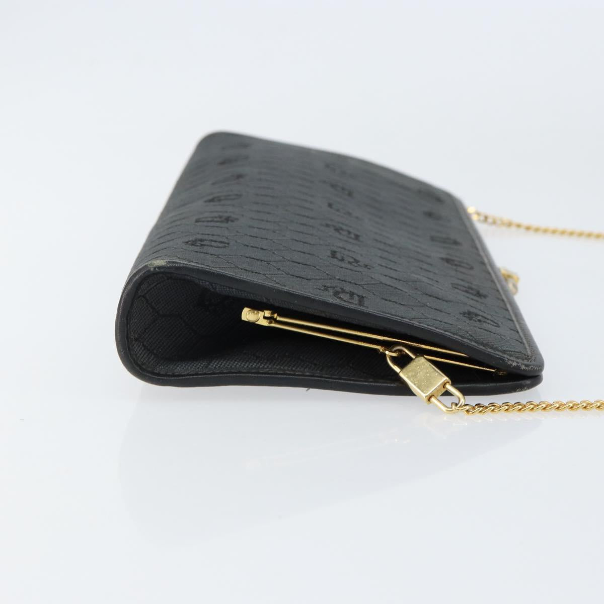 Christian Dior Honeycomb Canvas Chain Shoulder Bag Black Gold Auth 149271