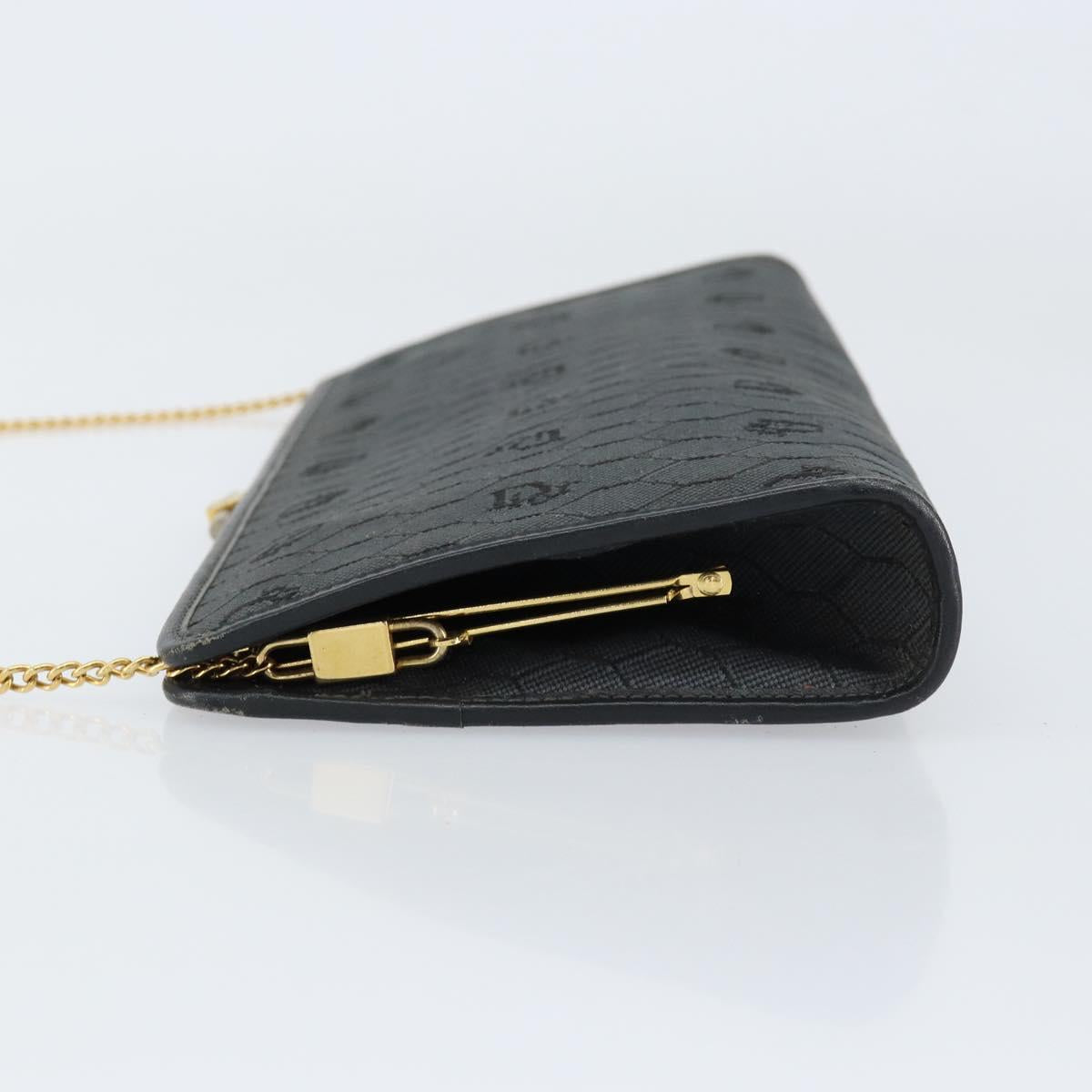 Christian Dior Honeycomb Canvas Chain Shoulder Bag Black Gold Auth 149271