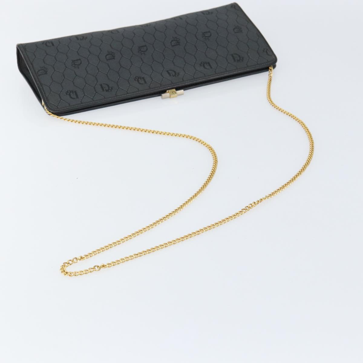 Christian Dior Honeycomb Canvas Chain Shoulder Bag Black Gold Auth 149271
