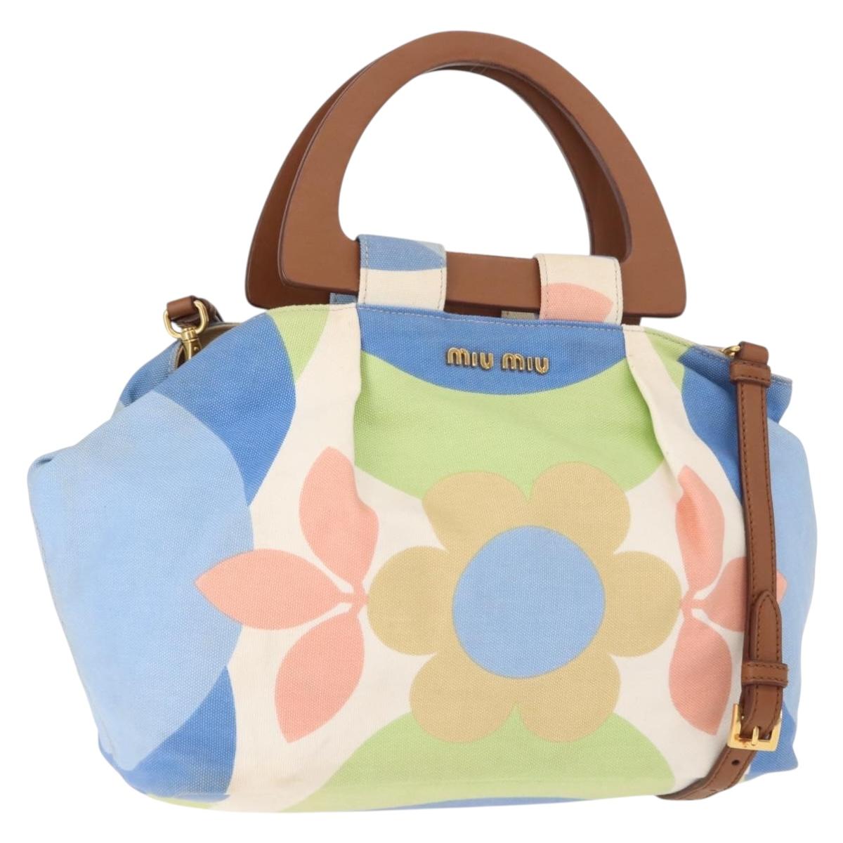 Miu Miu Hand Bag Canvas 2way Green Gold Auth 149273