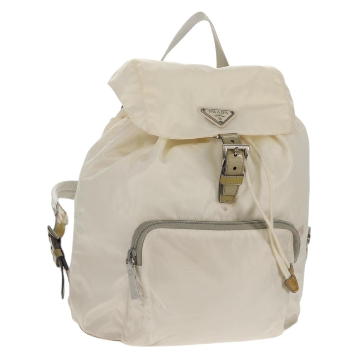 PRADA Backpack Nylon White Silver Auth 149274