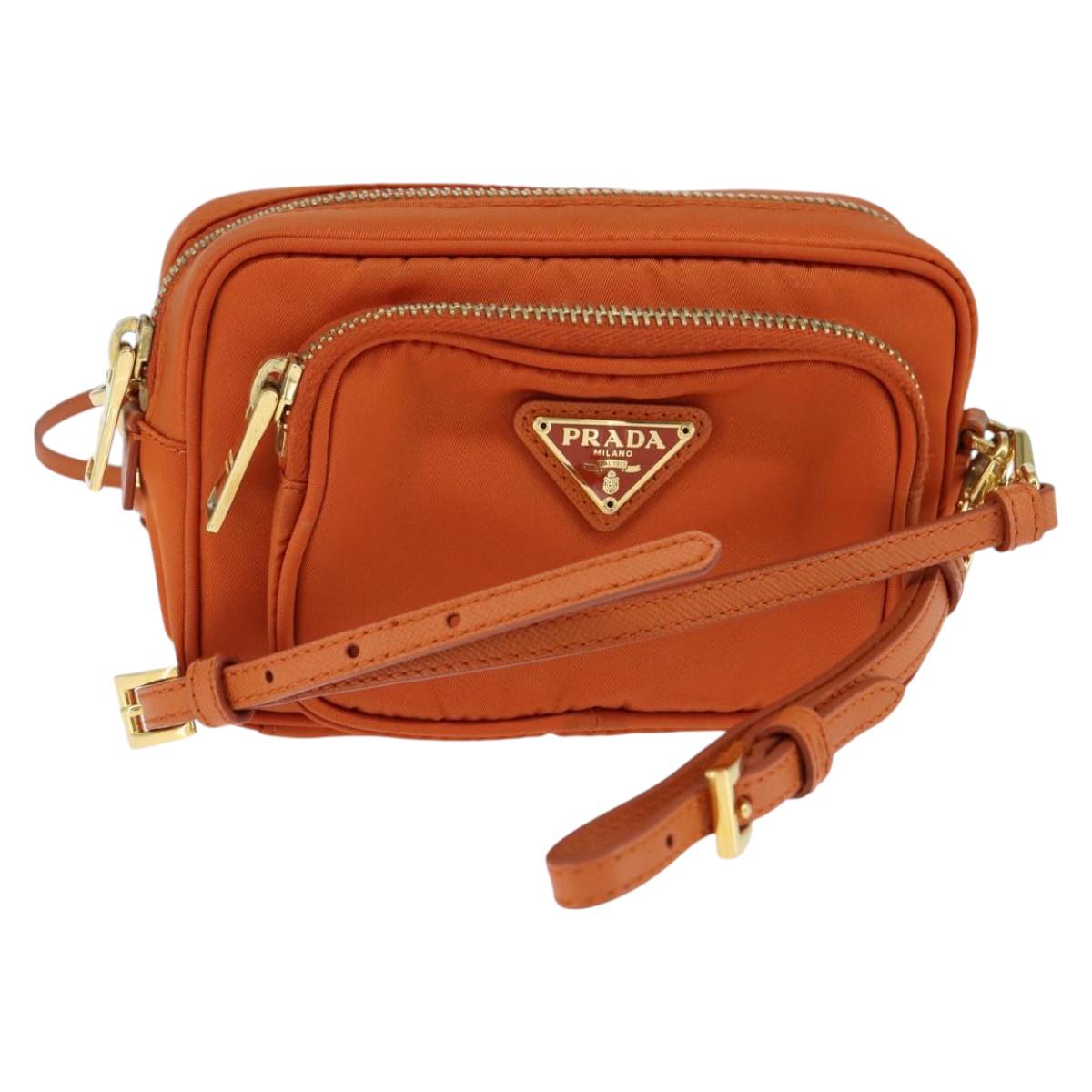 PRADA Shoulder Bag Nylon Orange Gold Auth 149289