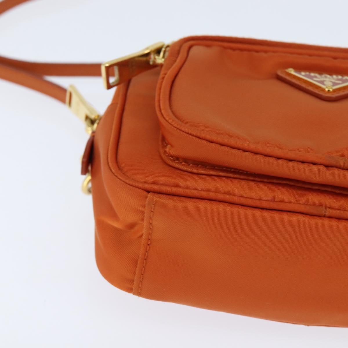 PRADA Shoulder Bag Nylon Orange Gold Auth 149289