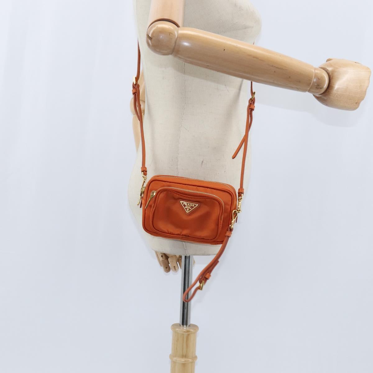 PRADA Shoulder Bag Nylon Orange Gold Auth 149289