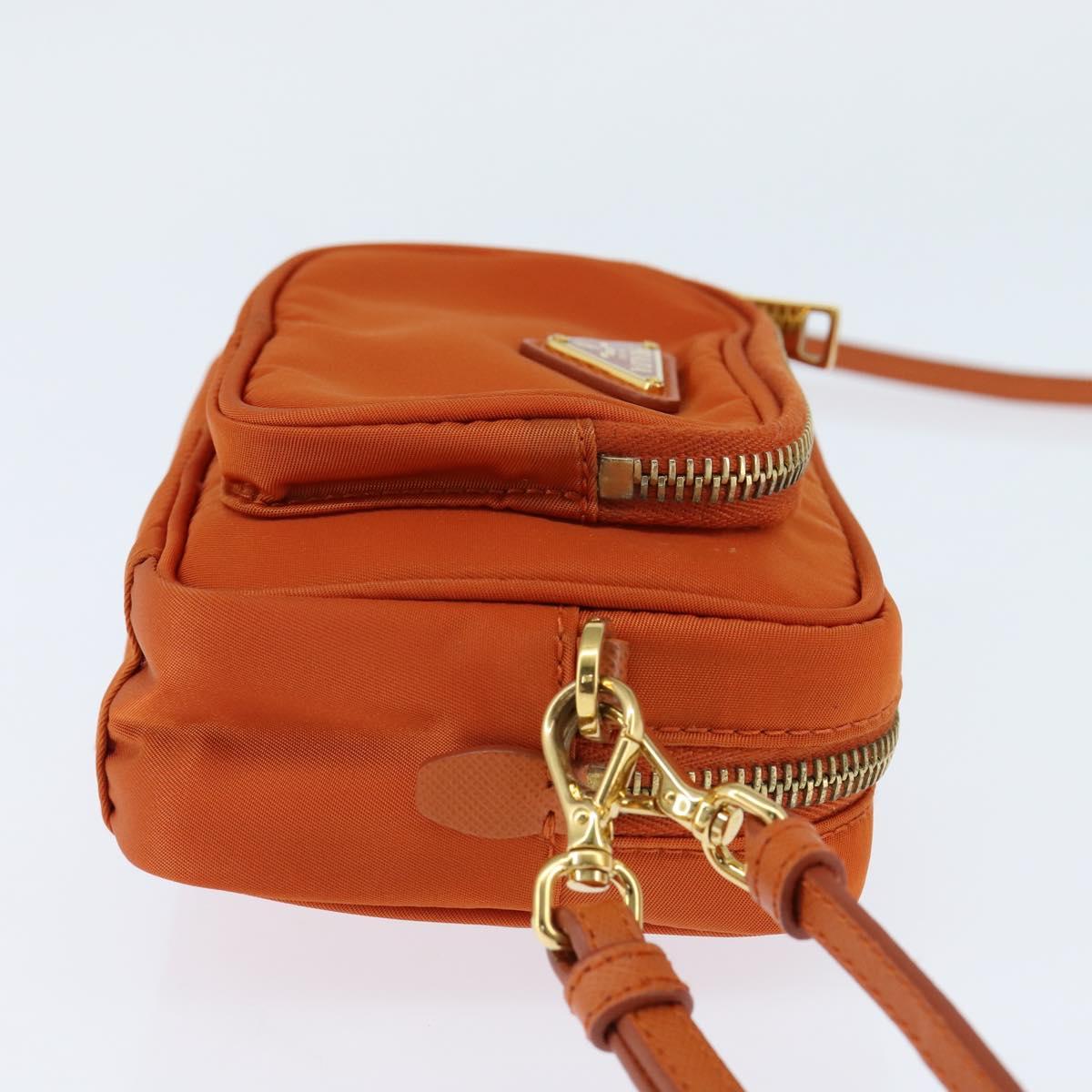 PRADA Shoulder Bag Nylon Orange Gold Auth 149289