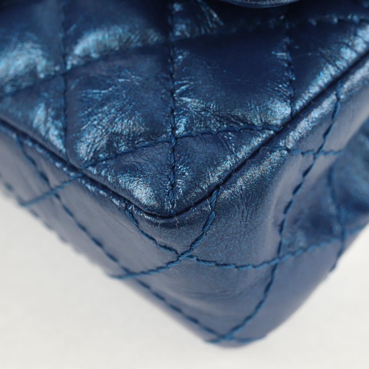 CHANEL 2.55 Matelasse Chain Shoulder Bag Calf Skin Blue Gold CC Auth 149291M