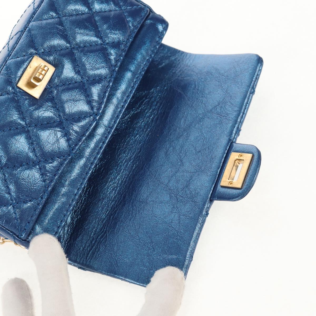 CHANEL 2.55 Matelasse Chain Shoulder Bag Calf Skin Blue Gold CC Auth 149291SM