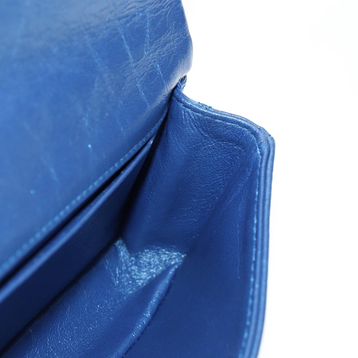 CHANEL 2.55 Matelasse Chain Shoulder Bag Calf Skin Blue Gold CC Auth 149291M