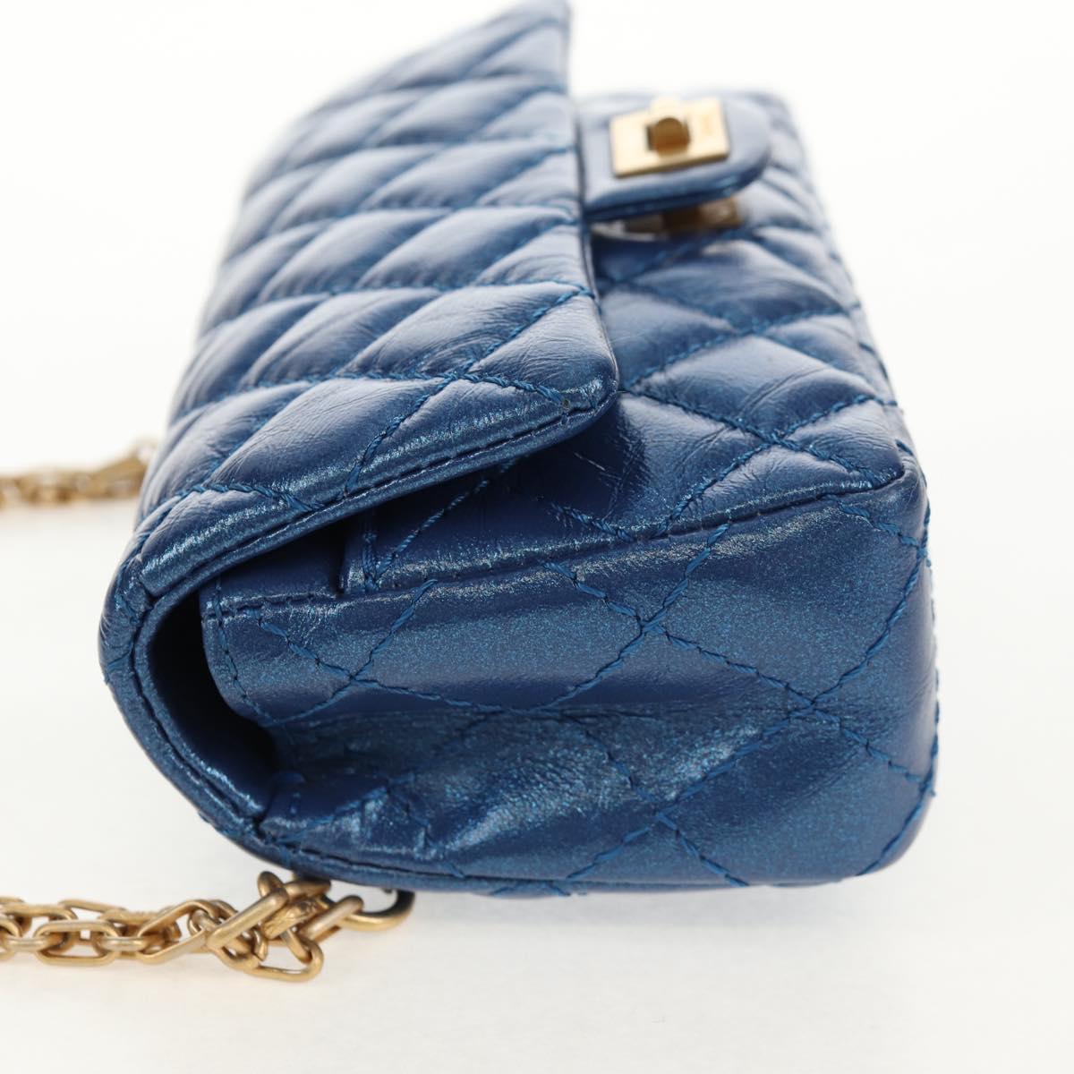 CHANEL 2.55 Matelasse Chain Shoulder Bag Calf Skin Blue Gold CC Auth 149291M