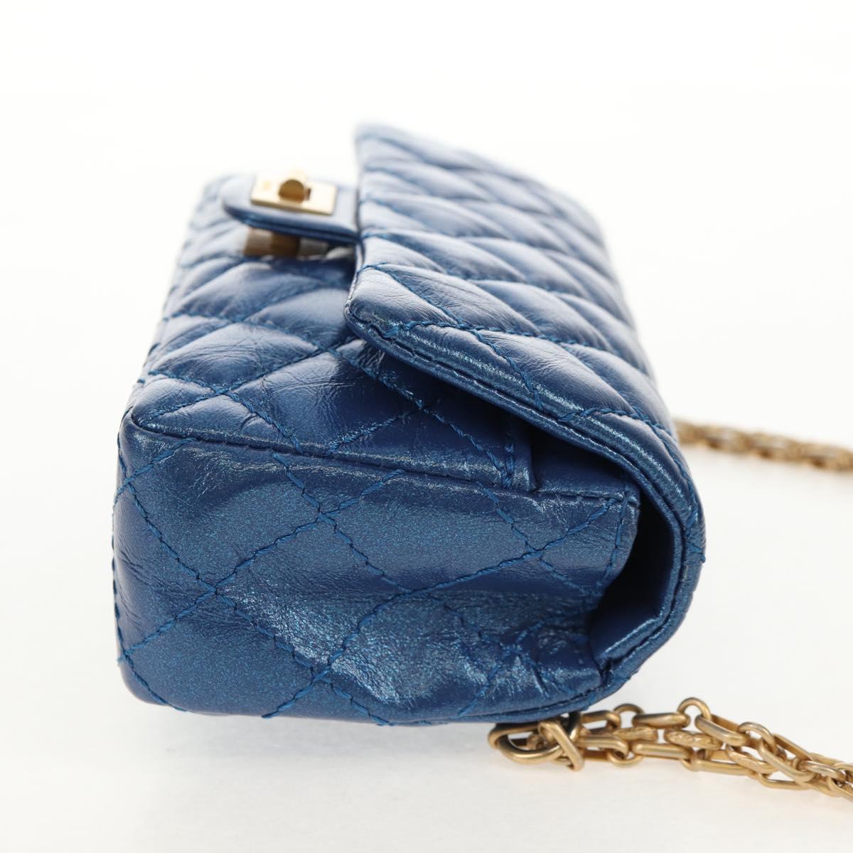 CHANEL 2.55 Matelasse Chain Shoulder Bag Calf Skin Blue Gold CC Auth 149291M