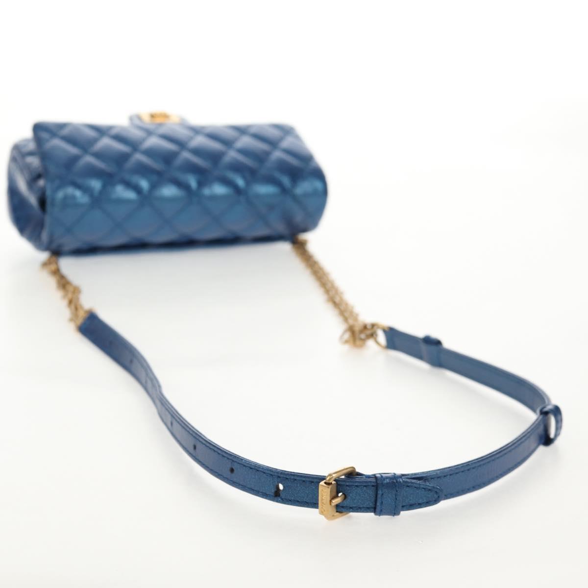 CHANEL 2.55 Matelasse Chain Shoulder Bag Calf Skin Blue Gold CC Auth 149291SM