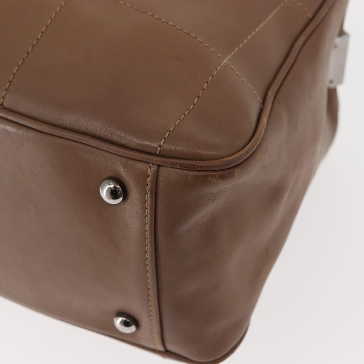 CHANEL Choco Bar Hand Bag Lamb Skin Brown Silver CC Auth 149307